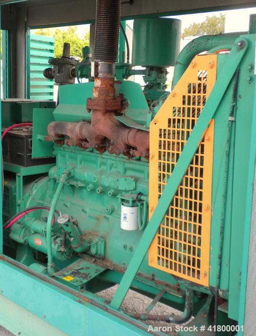 Used Cummins 140 kW natural gas generator set. Cummins G855 natural gas engine rated 220HP at 1800 RPM, SN-25229790. Newage 3/60/480V generator end. 400 Amp main-line circuit breaker. Block heater. W...