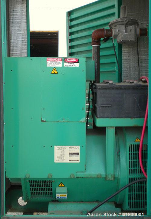 Used Cummins 140 kW natural gas generator set. Cummins G855 natural gas engine rated 220HP at 1800 RPM, SN-25229790. Newage 3/60/480V generator end. 400 Amp main-line circuit breaker. Block heater. W...