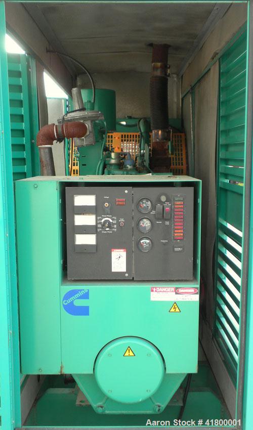 Used Cummins 140 kW natural gas generator set. Cummins G855 natural gas engine rated 220HP at 1800 RPM, SN-25229790. Newage 3/60/480V generator end. 400 Amp main-line circuit breaker. Block heater. W...