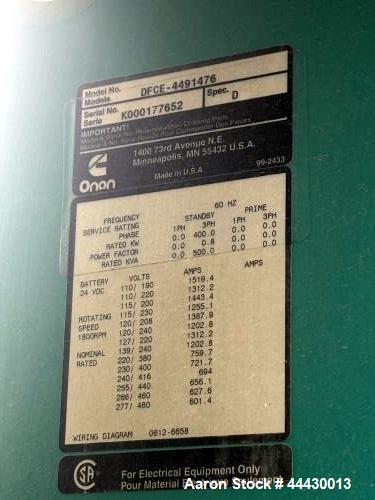 Used Cummins 400 kW Diesel Generator | 3-Phase | Built 2000 | Only 829 Hours | Cummins DFCE Package with NTA855G5 Engine