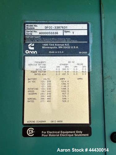 Used Cummins 350 kW Diesel Generator | Only 17 Hours | DFCC Package | NTA855G3 Engine | Built 1999