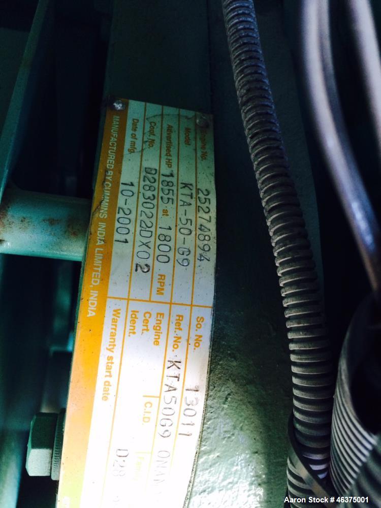 Used Cummins 1500 kW standby (1250 kW prime) diesel generator set, model 1500DFLE, SN-K010303579. Cummins KTA-50-G9 engine rated 2220 HP at 1800 RPM, SN-25274894. 3/60/277/480V. PMG  permanent magnet...