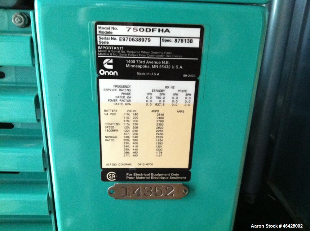 Used Cummins 750 kW  diesel generator  model 750 DFHA. Cummins QST30-G2 engine