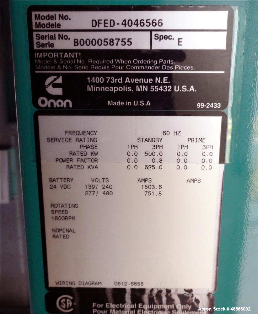 Used Cummins 500kW diesel generator  model DFED. Cummins KTA19-G4 engine