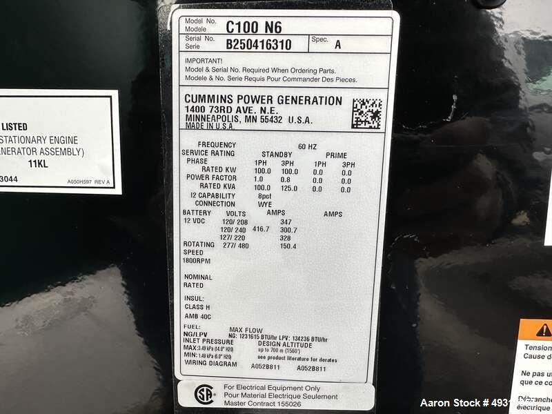 Unused Cummins 100 kW Natural Gas/Propane Generator – C100N6, UL2200, Sound Enclosure, 2025