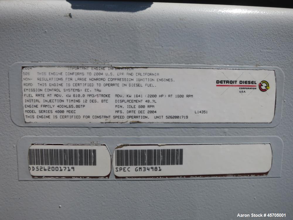 Used Detroit Diesel / MTU 1360 kW diesel generator. MTU model 12V4000 engine
