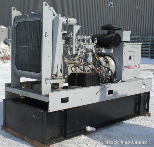 Used Detroit Diesel / Spectrum 150 kW standby generator set. Model 150DS60 SN-387426. 3/60/277/480V.Main-line curcuit breaker. Battery charger, block heater, sub-base fuel tank, muffler. 275Hrs,
