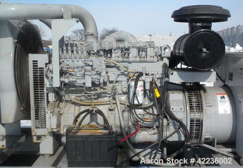 Used Detroit Diesel / Spectrum 150 kW standby generator set. Model 150DS60 SN-387426. 3/60/277/480V.Main-line curcuit breaker. Battery charger, block heater, sub-base fuel tank, muffler. 275Hrs,
