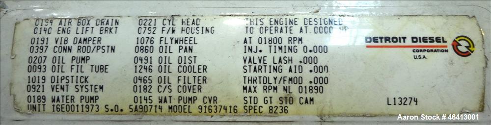 Used Detroit Diesel 1500 kW diesel generator. Detroit Diesel 16V149 engine.