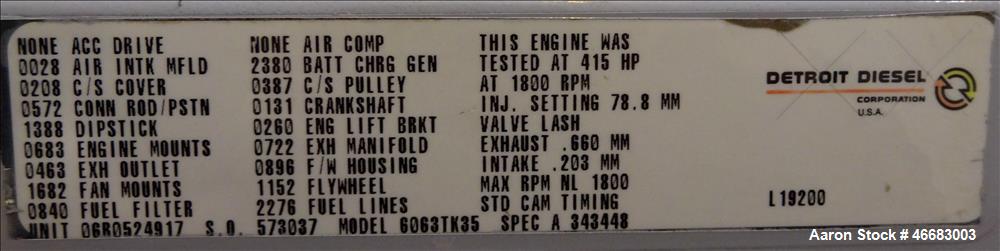 Used Detroit Diesel Spectrum 260 kW  diesel generator, model 250SE