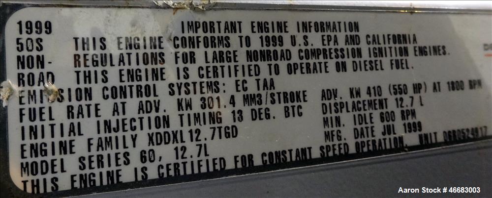 Used Detroit Diesel Spectrum 260 kW  diesel generator, model 250SE