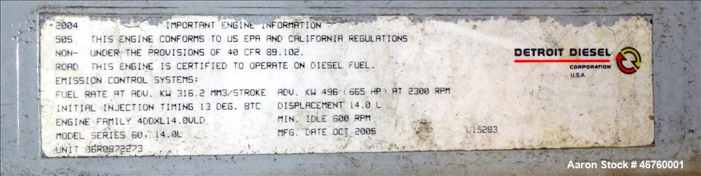 Used Detroit Diesel 405 kW diesel generator model 400DSE. Detroit Series 60 engi