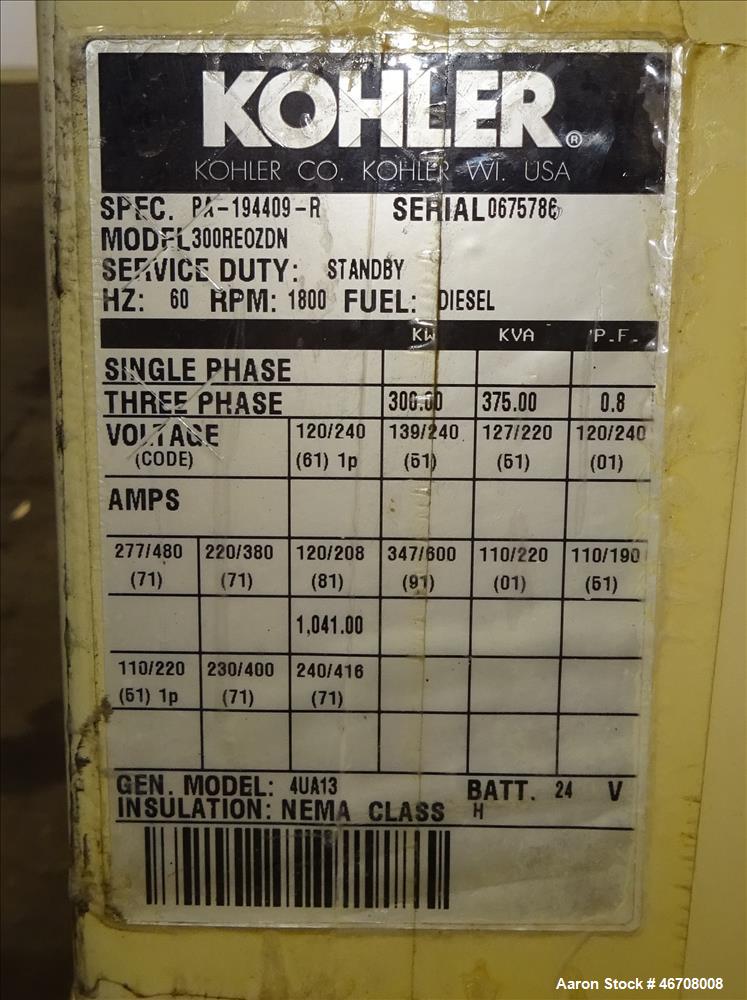 Used Kohler 300 kW Diesel Generator Model 300REOZDN.