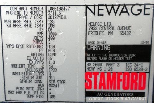 Used Elektryon 100 kW Cont Rated Natural Gas Generator Set. GM 454 natural gas engine. Stamford NewAge generator end 3/60/480V, 1800 rpm 12-lead reconnectable. Battery charger. Sound attenuated enclo...