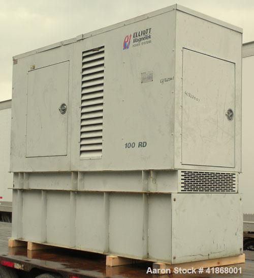 Used Elilott Magnetek 100 kW standby diesel generator Set, model 100RD, SN-8108J552. Perkins model 1006-6T turbocharged engine rated 154HP at 1800RPM. MagneTek model MTG35 generator 3/60/208/240/460V...