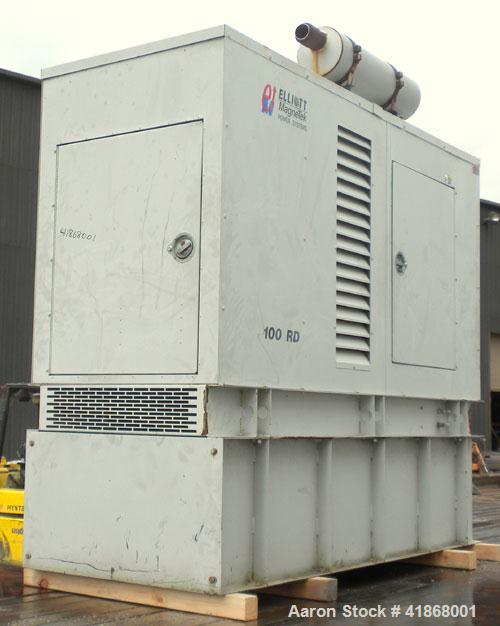 Used Elilott Magnetek 100 kW standby diesel generator Set, model 100RD, SN-8108J552. Perkins model 1006-6T turbocharged engine rated 154HP at 1800RPM. MagneTek model MTG35 generator 3/60/208/240/460V...
