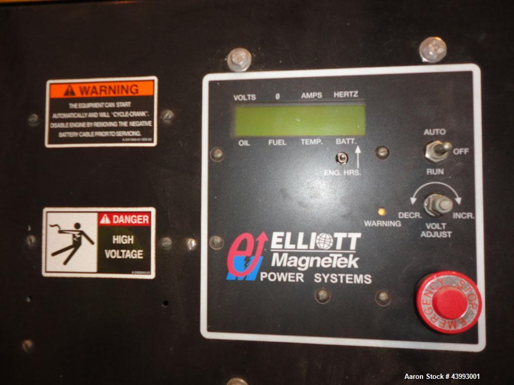 Used Elliott 40kW Standby Diesel Generator Set, Model 40RD, Serial BY07J593. Perkins Engine 4.236D. 3/60/208V 12 lead reconnectable. 150 Amp mainline circuit breaker. Coolant heater. Sens battery cha...