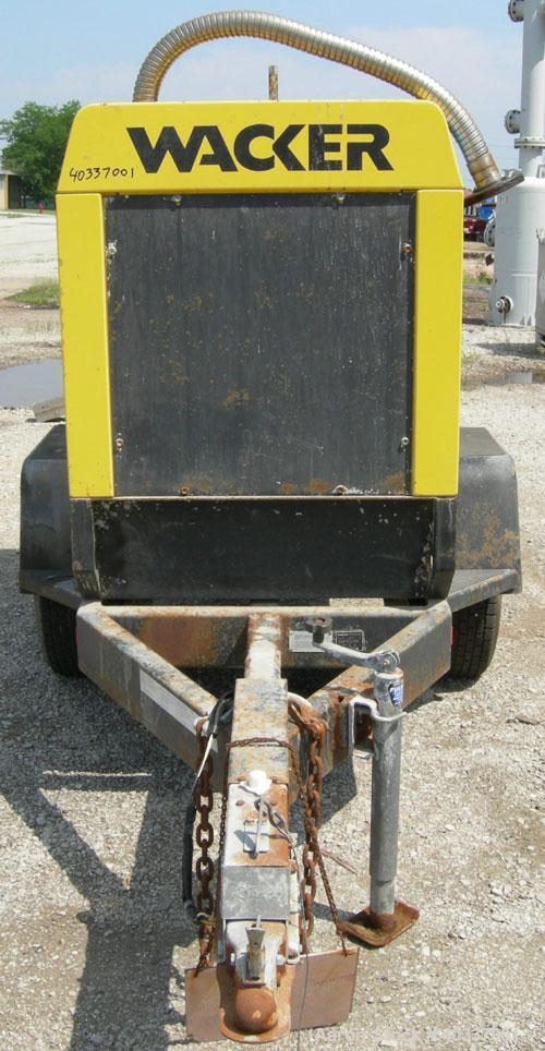 Used Wacker model G-25, S/N 5112687,  contiuous rating, 3 phase -18 kW/23 kVa , volts 208/480, amps 62/27, 1 phase 15 kW/15 kVa, volts 120/240, amps-125/63.  60 gallon fuel capacity. 2170 lbs.  Yr 19...