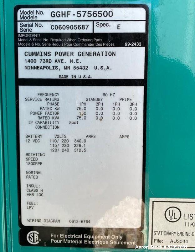 Cummins 75 kW Model GGHF standby natural gas / propane generator set