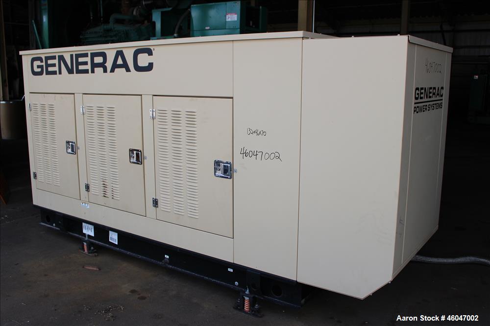 Used Generac 150 kW standby natural gas generator set, model 10253980100, SN-2099763. Generac 6.8L V-10 engine, model WSG1068, SN E182A 260608 1786160. 3/60/277/480V. (2) 150 Amp main-line circuit br...