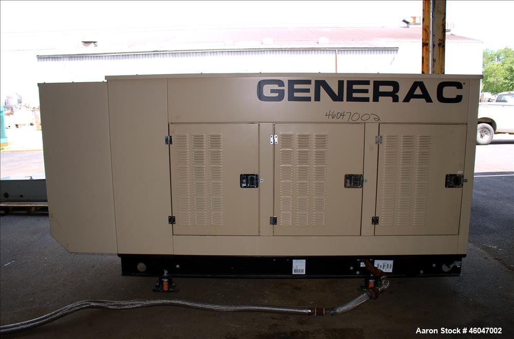 Used Generac 150 kW standby natural gas generator set, model 10253980100, SN-2099763. Generac 6.8L V-10 engine, model WSG1068, SN E182A 260608 1786160. 3/60/277/480V. (2) 150 Amp main-line circuit br...
