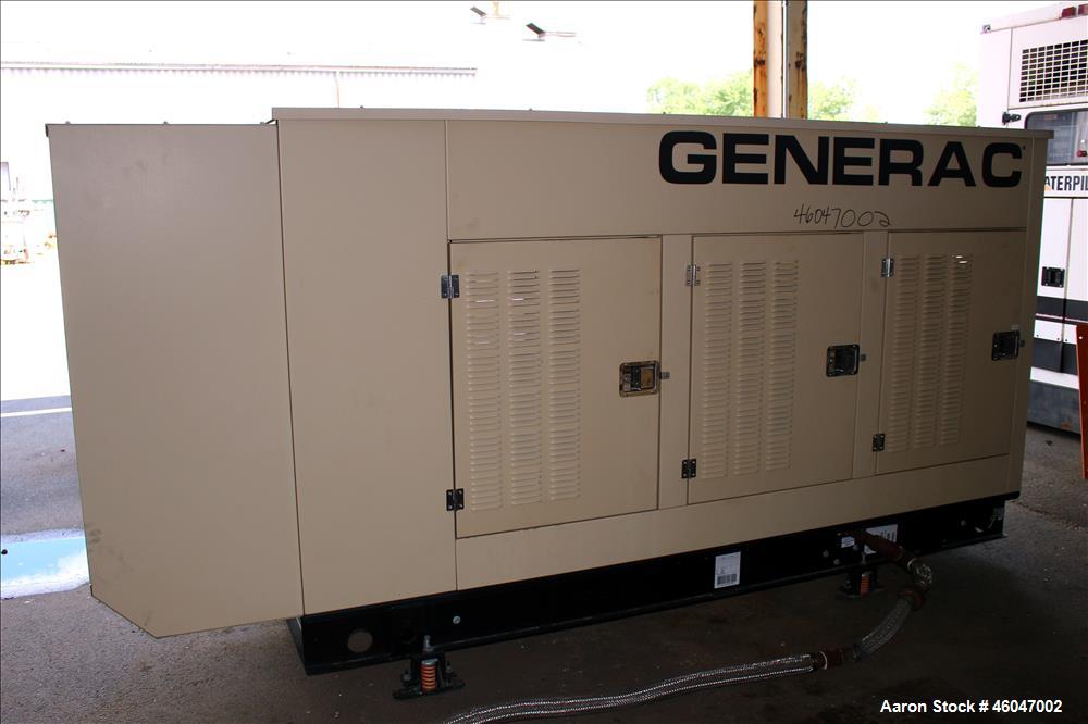 Used Generac 150 kW standby natural gas generator set, model 10253980100, SN-2099763. Generac 6.8L V-10 engine, model WSG1068, SN E182A 260608 1786160. 3/60/277/480V. (2) 150 Amp main-line circuit br...