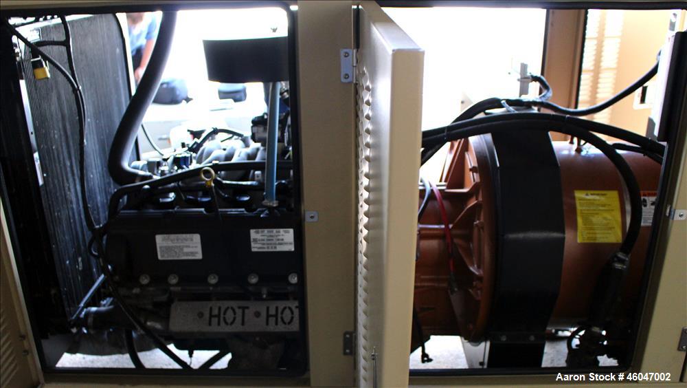 Used Generac 150 kW standby natural gas generator set, model 10253980100, SN-2099763. Generac 6.8L V-10 engine, model WSG1068, SN E182A 260608 1786160. 3/60/277/480V. (2) 150 Amp main-line circuit br...