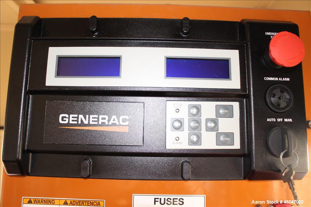 Used Generac 150 kW standby natural gas generator set, model 10253980100, SN-2099763. Generac 6.8L V-10 engine, model WSG1068, SN E182A 260608 1786160. 3/60/277/480V. (2) 150 Amp main-line circuit br...