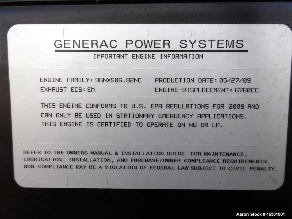 Used Generac 70 kW Standby (63 kW Prime) Natural Gas Generator Sset, Model SG07