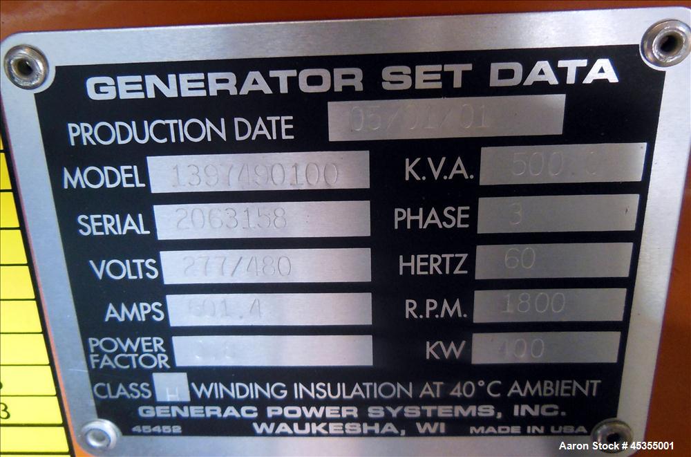Used Mitsubishi/Generac 400 kW Standby Diesel Generator Set, Model SD400