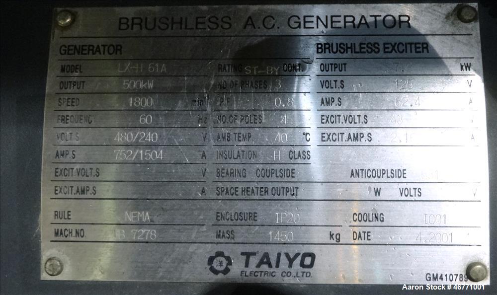Used Generac 500 kW  diesel generator  model 1706630100. Hino engine