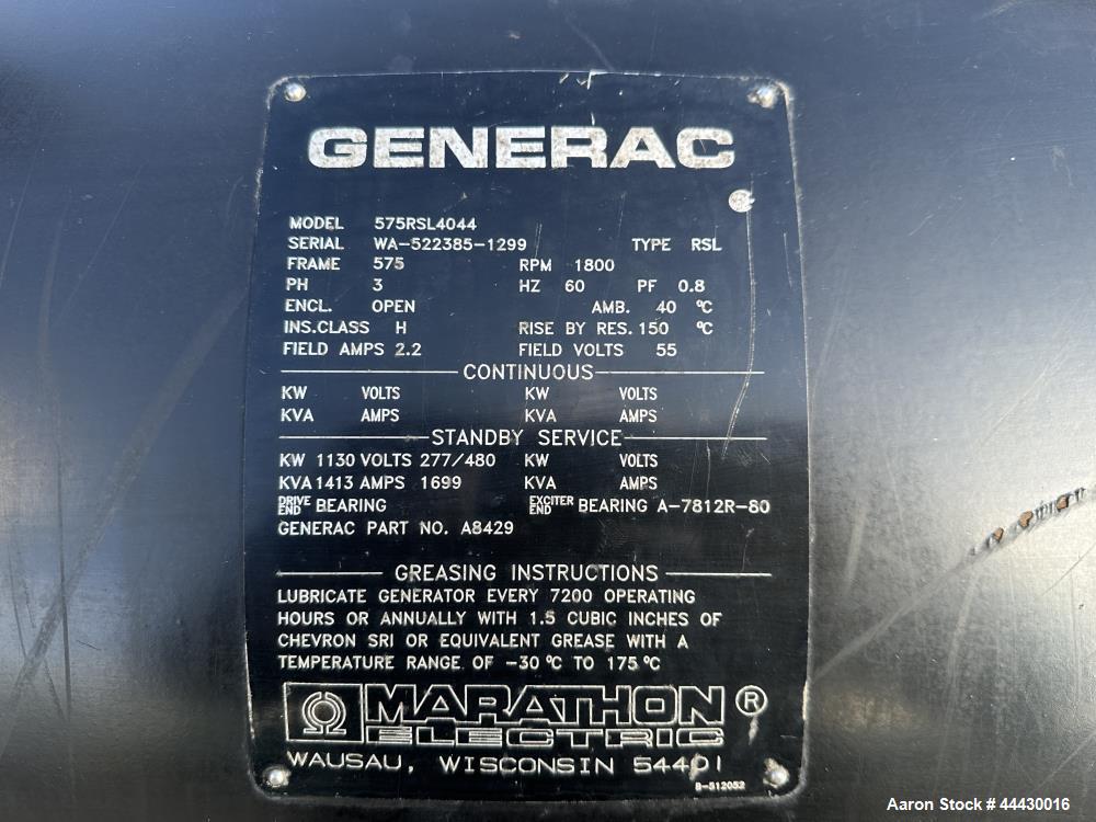 Used Generac 1MW Open Skid Generator | 1130 kW Mitsubishi Diesel Standby Power Unit