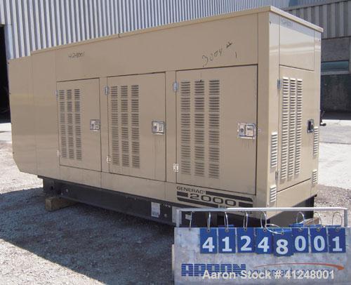 Used Generac 100kW natural gas generator set. Generac 2000 series model 3031950200. Ford 6.8L engine model OD 3454. 3/60/120/208V. 400 amp main line circuit breaker. Includes a battery charger. 97.1 ...
