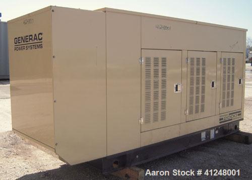 Used Generac 100kW natural gas generator set. Generac 2000 series model 3031950200. Ford 6.8L engine model OD 3454. 3/60/120/208V. 400 amp main line circuit breaker. Includes a battery charger. 97.1 ...