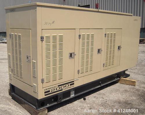 Used Generac 100kW natural gas generator set. Generac 2000 series model 3031950200. Ford 6.8L engine model OD 3454. 3/60/120/208V. 400 amp main line circuit breaker. Includes a battery charger. 97.1 ...