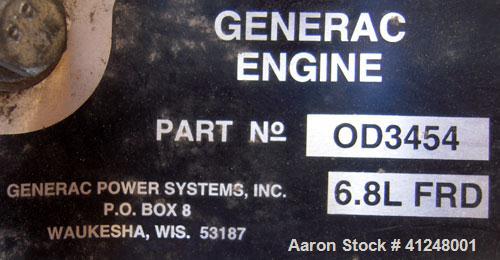 Used Generac 100kW natural gas generator set. Generac 2000 series model 3031950200. Ford 6.8L engine model OD 3454. 3/60/120/208V. 400 amp main line circuit breaker. Includes a battery charger. 97.1 ...