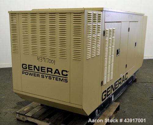 Used Generac 60 kW Standby Natural Gas Generator Set, Model 6505970200, Serial #2088157. 3/60/120/208V, 200 Amp mainline circuit breaker. Weather enclosure. 115 Hours. Year 2006. Passed load test 11/...