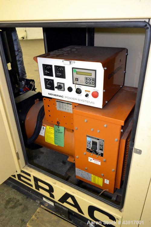 Used Generac 60 kW Standby Natural Gas Generator Set, Model 6505970200, Serial #2088157. 3/60/120/208V, 200 Amp mainline circuit breaker. Weather enclosure. 115 Hours. Year 2006. Passed load test 11/...