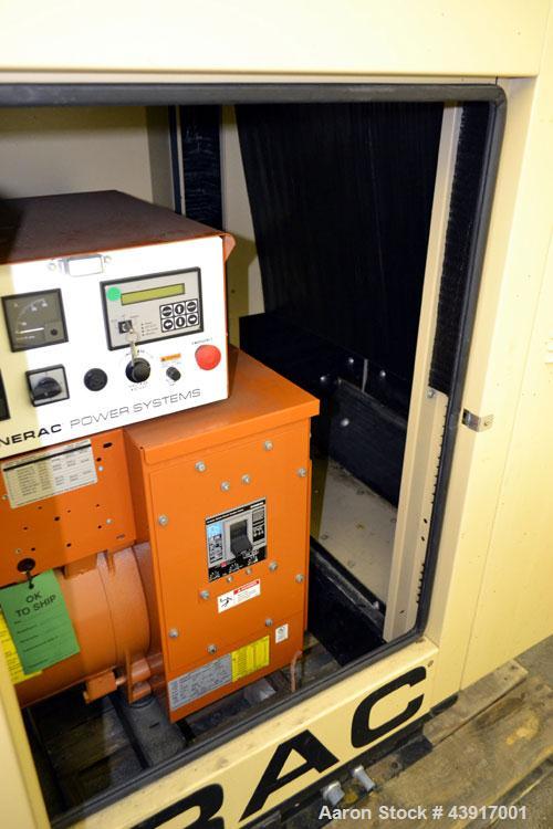 Used Generac 60 kW Standby Natural Gas Generator Set, Model 6505970200, Serial #2088157. 3/60/120/208V, 200 Amp mainline circuit breaker. Weather enclosure. 115 Hours. Year 2006. Passed load test 11/...