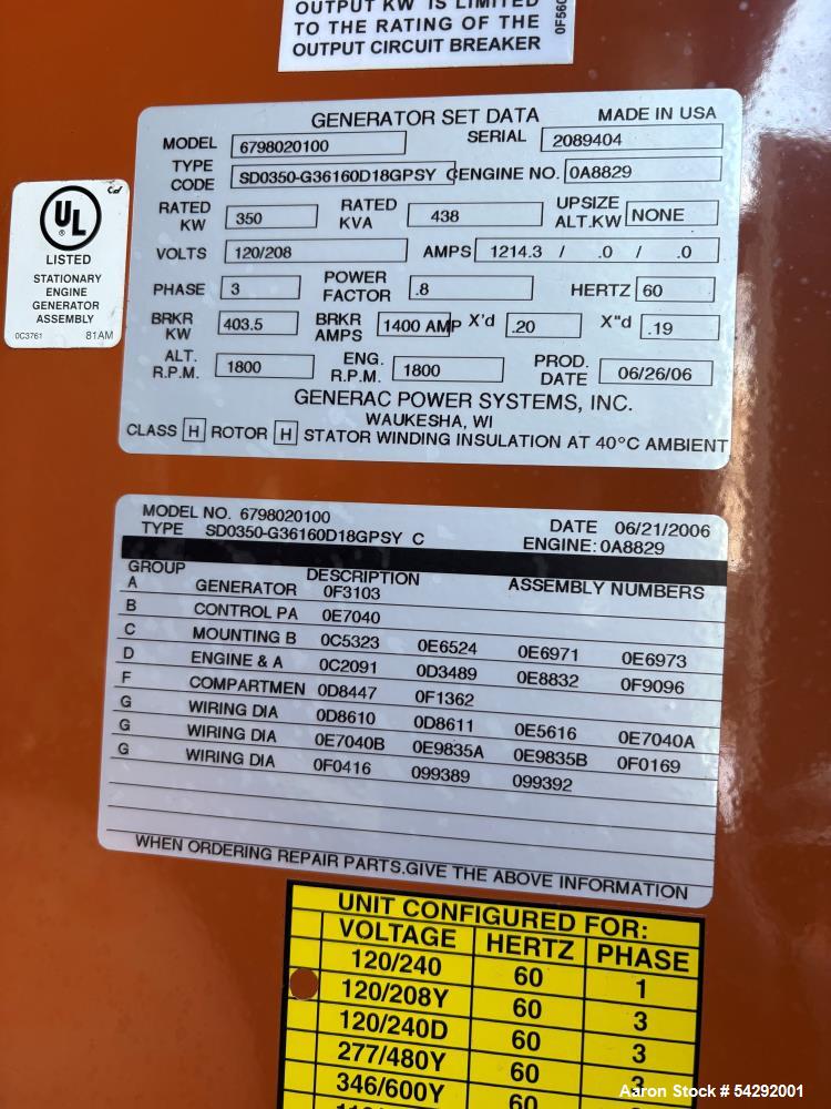 Used 350 KW Generac Diesel Generator / Genset.