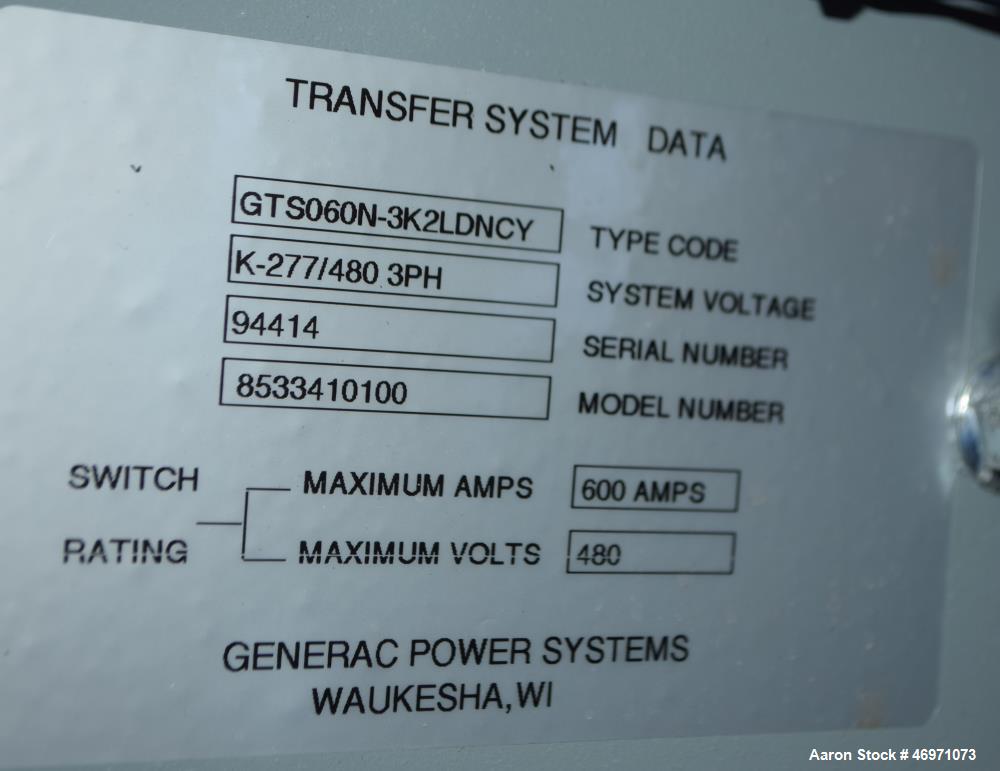 Used Generac Power Systems 300 KW Diesel Generator Set. Model 8533410200, type code SD0300-K369.0D18HPYY C, serial# 2094495, built 2007. John Deere 9.0 liter 6 cylinder engine, model 6090HF485, seria...