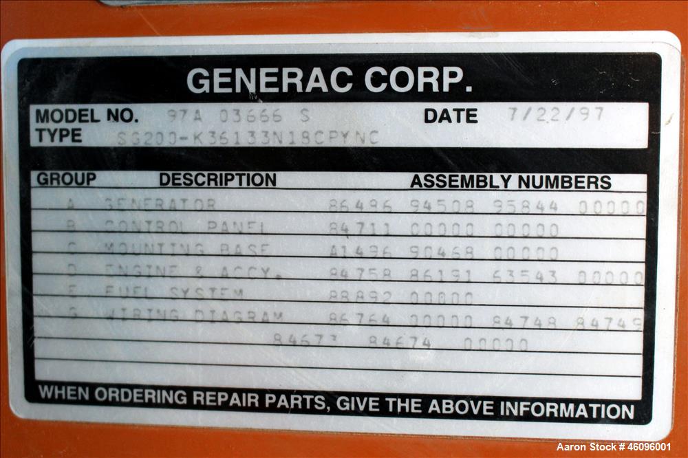 Used Generac 200 kW natural gas generator. Hino natural gas engine.