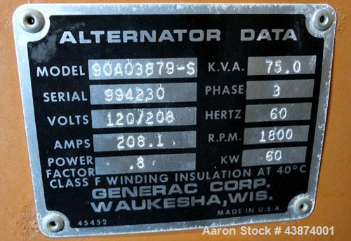 Used Generac 60 kW Diesel Generator Set, Model 90A03879-S