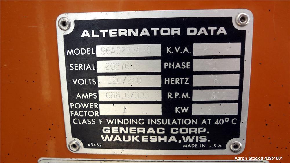 Used Generac 80 kW standby propane fuel generator set, model 96A02334-S.