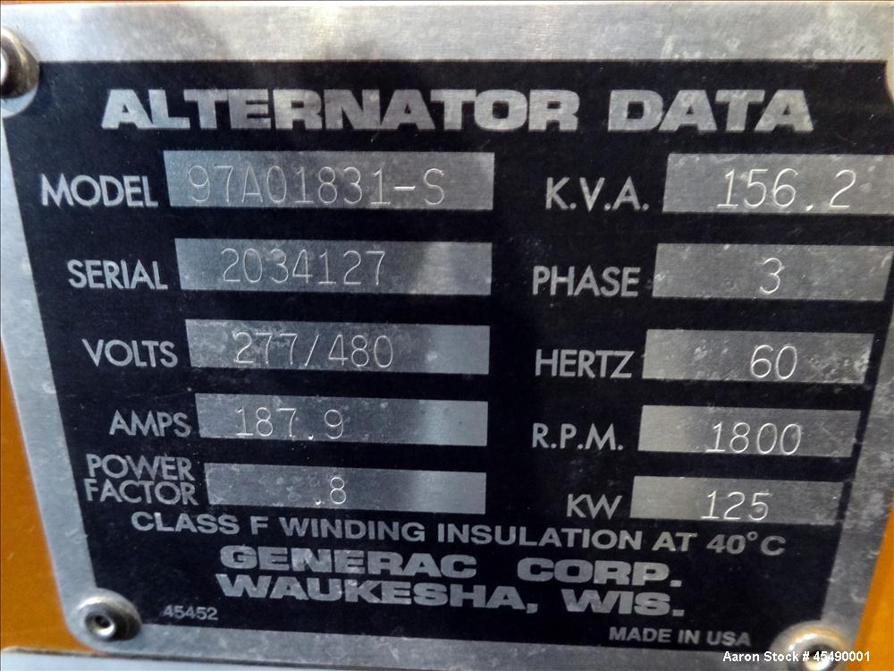 Used 125 kW Generac Diesel Generator Set, Model 97A01831-S