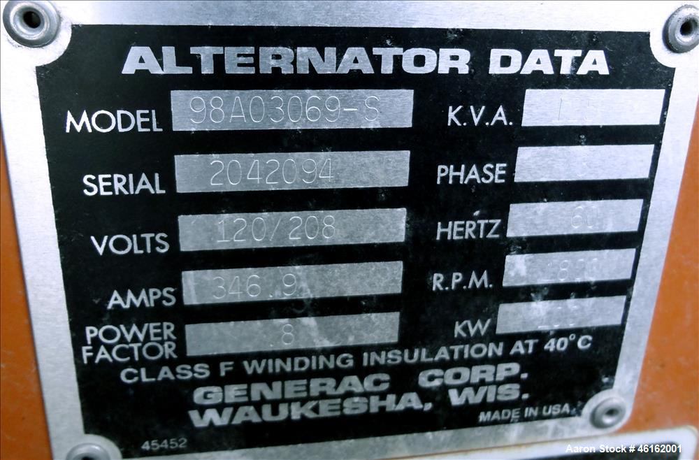 Used Generac 100kW standby natural gas generator. GM 7.4 Liter engine.