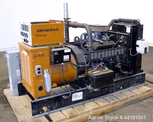 Used Generac 45 kW Natural Gas Generator Set. Generac model 98A06656-S, serial #2045168. Generac 4.3L engine. 3/60/120/240V. 100 Amp mainline circuit breaker. Battery charger. Muffler ships loose. 32...