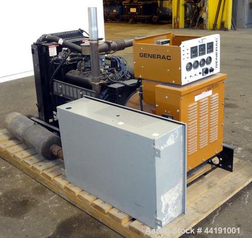 Used Generac 45 kW Natural Gas Generator Set. Generac model 98A06656-S, serial #2045168. Generac 4.3L engine. 3/60/120/240V. 100 Amp mainline circuit breaker. Battery charger. Muffler ships loose. 32...