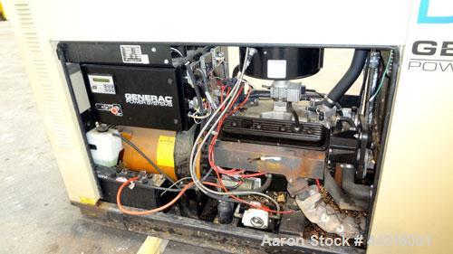 Used Generac 50 kW prime rated natural gas generator set, model DG 50 SN-3675473. Generac 5.7L engine rated 74 HP @ 1800 RPM. 3/60/120/208V. 200 Amp main-line circuit breaker. Weather enclosure. 49 h...