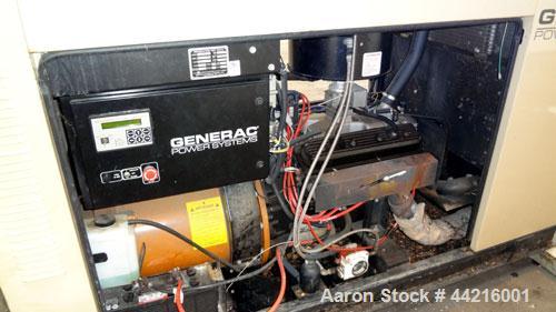 Used Generac 50 kW prime rated natural gas generator set, model DG 50 SN-3675473. Generac 5.7L engine rated 74 HP @ 1800 RPM. 3/60/120/208V. 200 Amp main-line circuit breaker. Weather enclosure. 49 h...